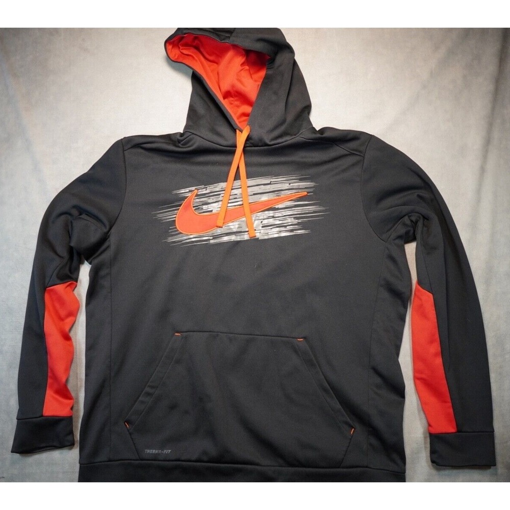 Nike Hoodie Mens XL Black Therma-Fit Pullover Hooded Sweatshirt Center Swoosh
